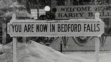 Sign from movie It's a Wonderful Life that says "You are now in Bedford Falls"
