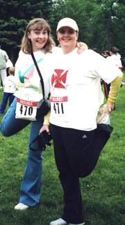 Louise Macdonald (left), LCO for Sturgeon, and teacher Sandra Wood stretch before the race. 