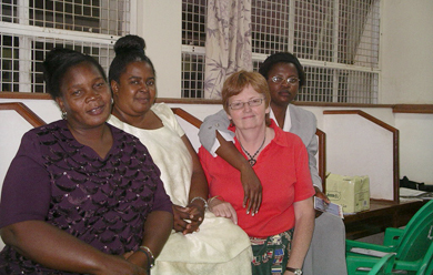 Karen Brooks with Malawian co-tutors.