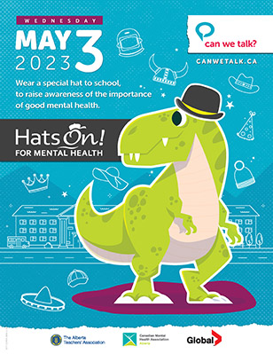 Poster illustration of a green dinosaur wearing a black bowler hat