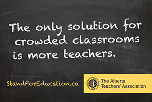 Chalkboard with text "The only solution for crowded classrooms is more teachers."