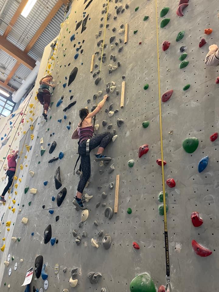 Climbers on an indoor climbing wall 