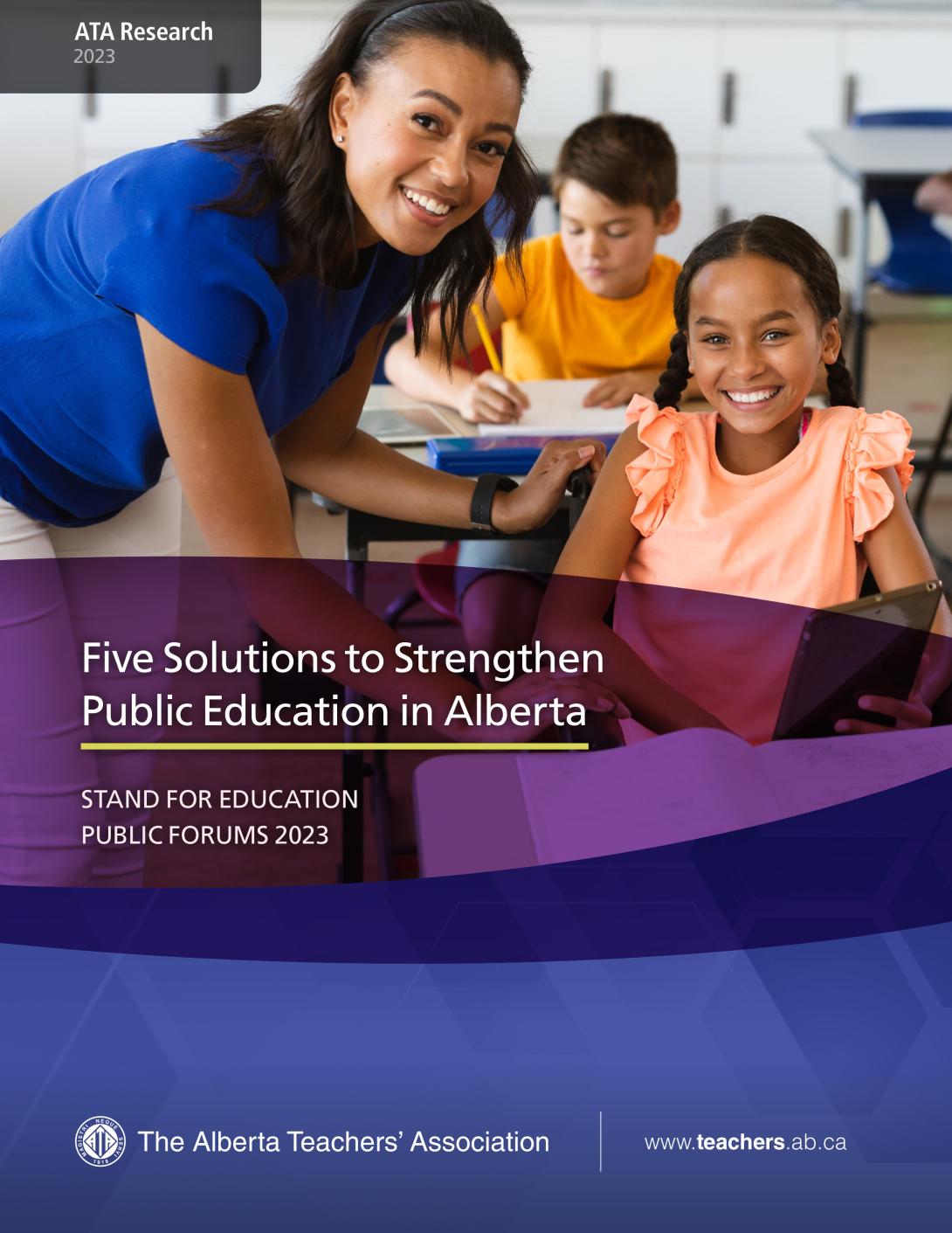 Front cover of a report titled Five Solutions to Strengthen Public Education in Alberta