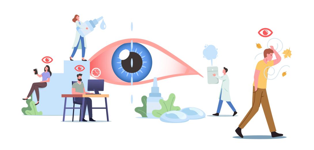 illustration of a giant eye and tiny opticians 